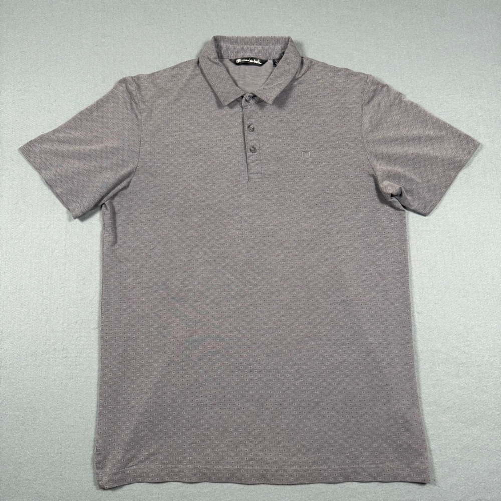 TravisMathew Mens Gray Geometric Micro Pattern Performance Polo Shirt Size L